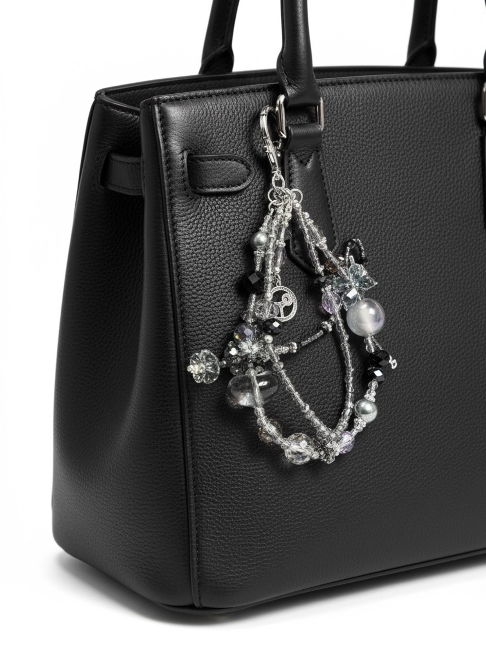 Beaded Multi-Strand Grey and Silver Bag Charm